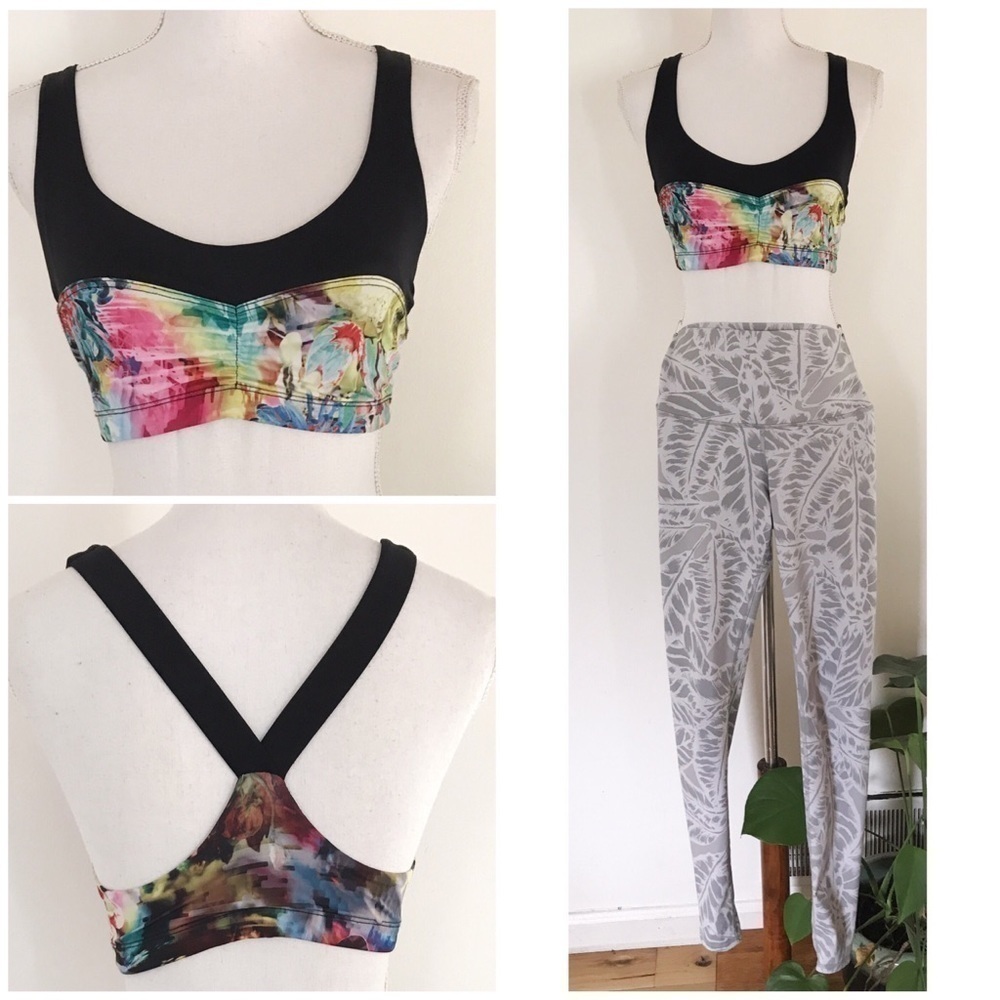 EUC Onzie Bright Geo Floral Racerback Sport Bra L​​​​​​